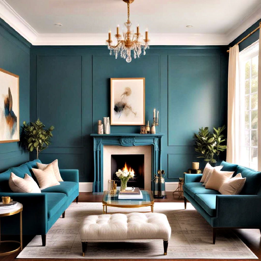 sophisticated teal paneled walls - 25 Teal Living Room Ideas