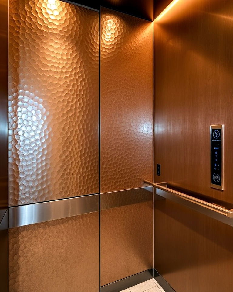 sophisticated textured metal walls - 25 Elevator Design Ideas