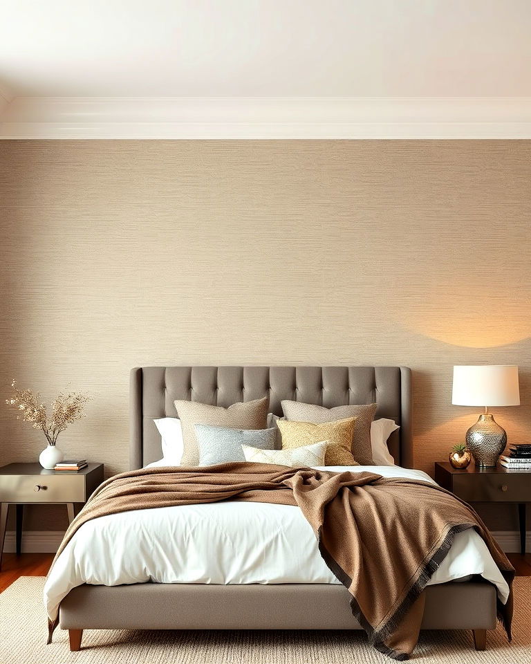 sophisticated textured taupe wallpaper - 20 Taupe Bedroom Ideas