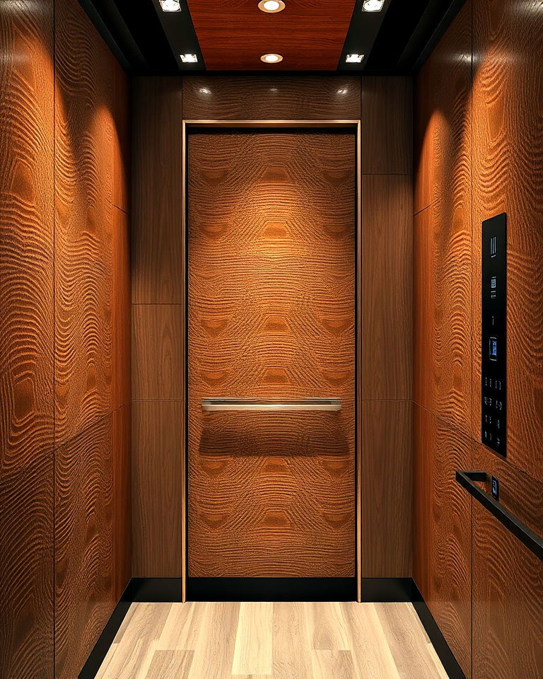 sophisticated textured wood panels - 25 Elevator Design Ideas