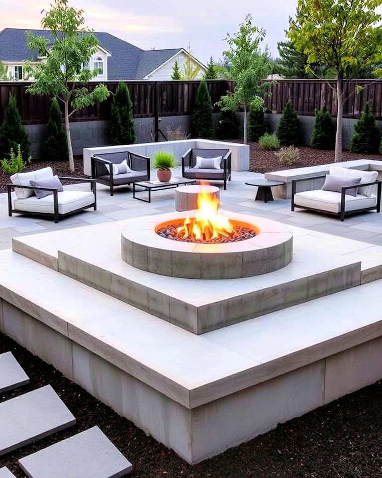 sophisticated tiered concrete fire pit - 20 Front Yard Fire Pit Ideas