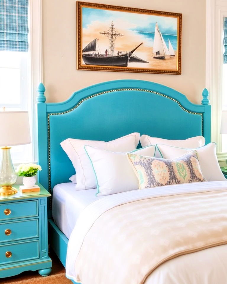 sophisticated turquoise headboard - 15 Turquoise Bedroom Ideas