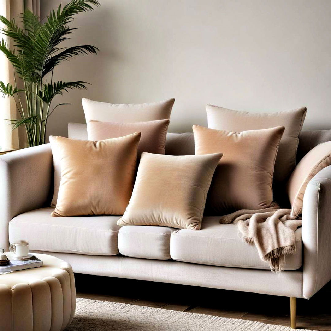 sophisticated velvet cushions - 40 Neutral Living Room Ideas