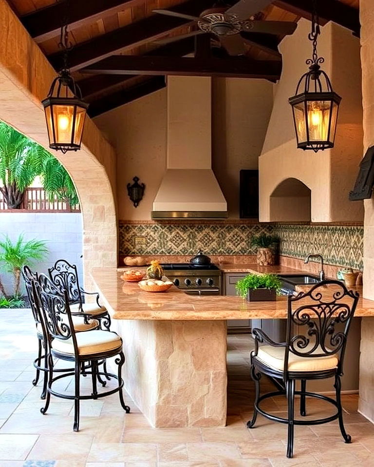 sophisticated wrought iron accents - 20 Mexican Outdoor Kitchen Ideas