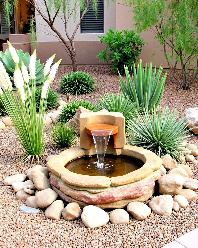 southwest inspired front yard with water feature - 20 Southwest Landscaping Ideas for Front Yard