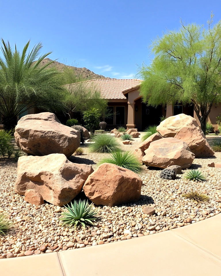 southwest landscaping with accent boulders - 20 Southwest Landscaping Ideas for Front Yard