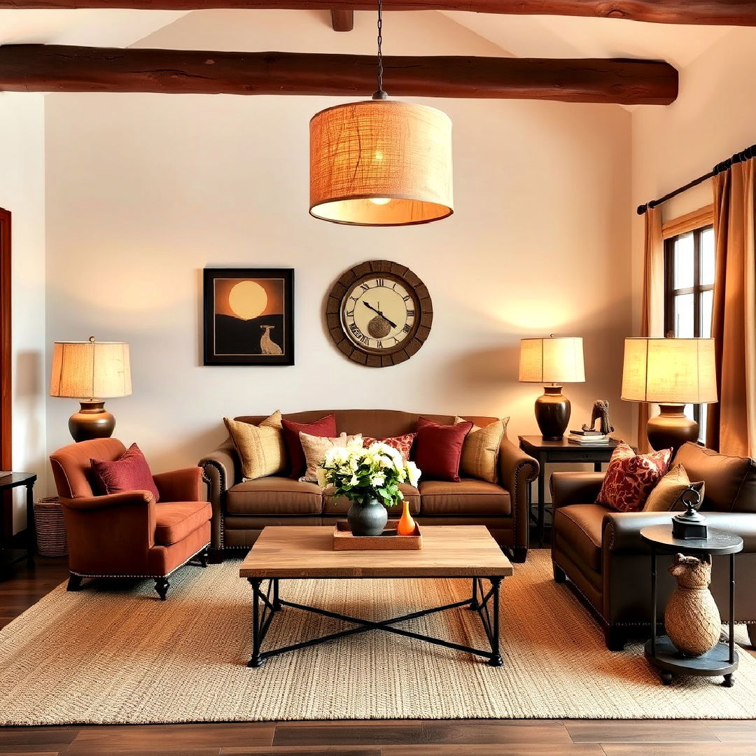 southwestern aesthetic rawhide lampshades - 25 Southwestern Living Room Ideas