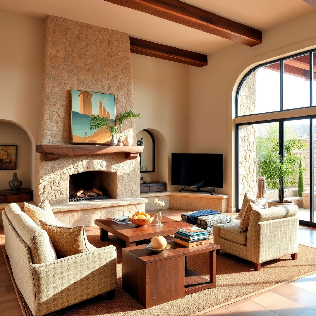 southwestern living room with cantera stone accents - 25 Southwestern Living Room Ideas