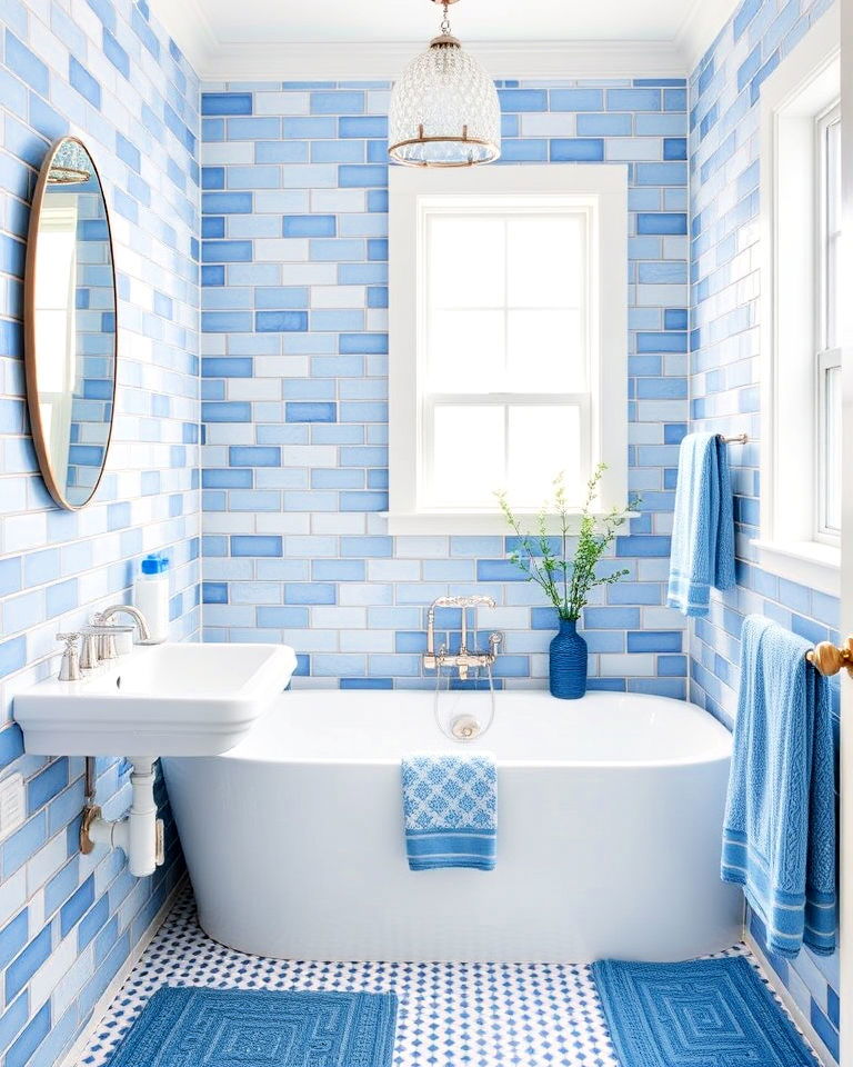 spa like blue and white bathroom tiles - 30 Blue and White Decor Ideas