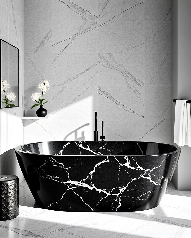 spa like freestanding black marble bathtub - 20 Black Marble Bathrooms