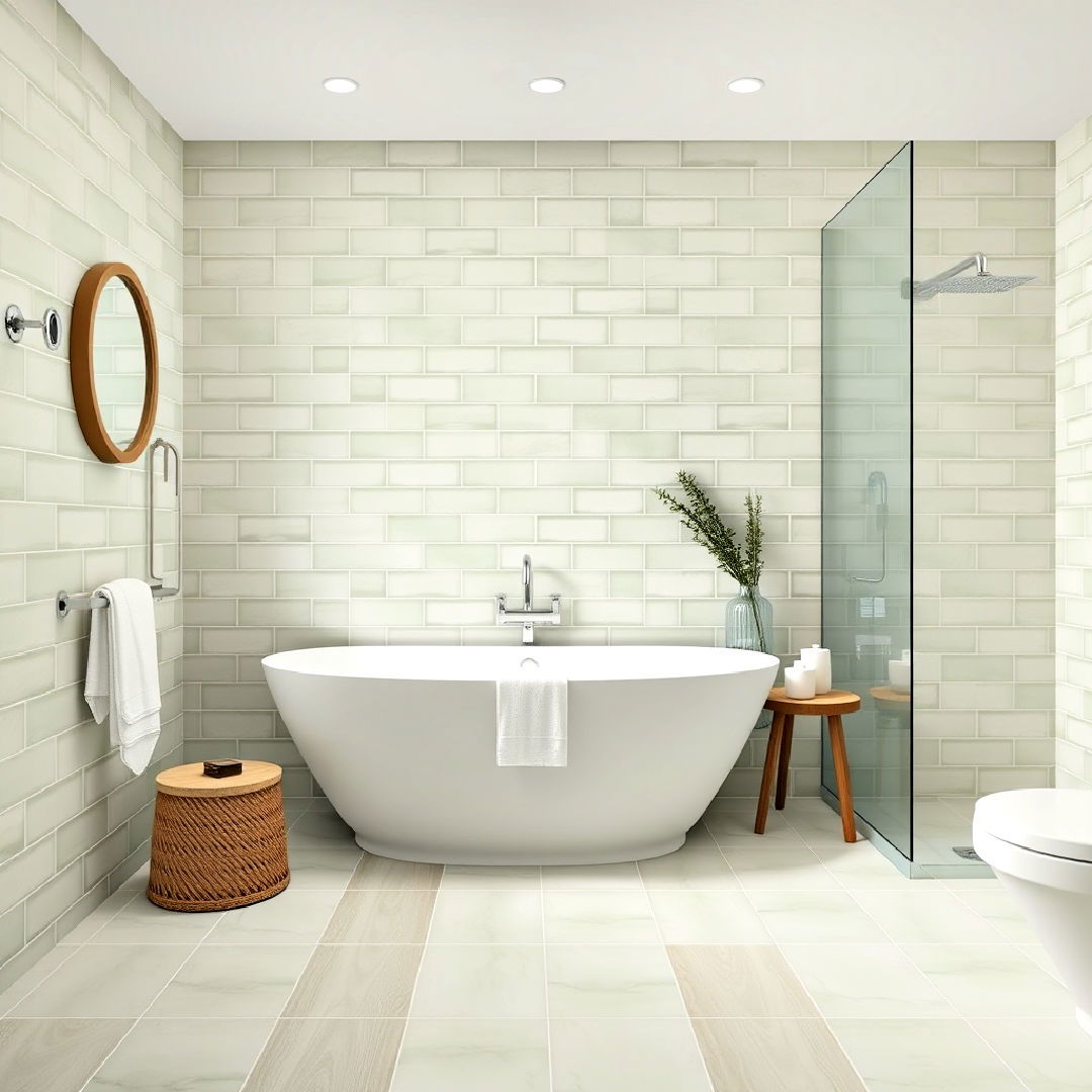 spa like light sage green tiles - 25 Green Tile Bathroom Ideas
