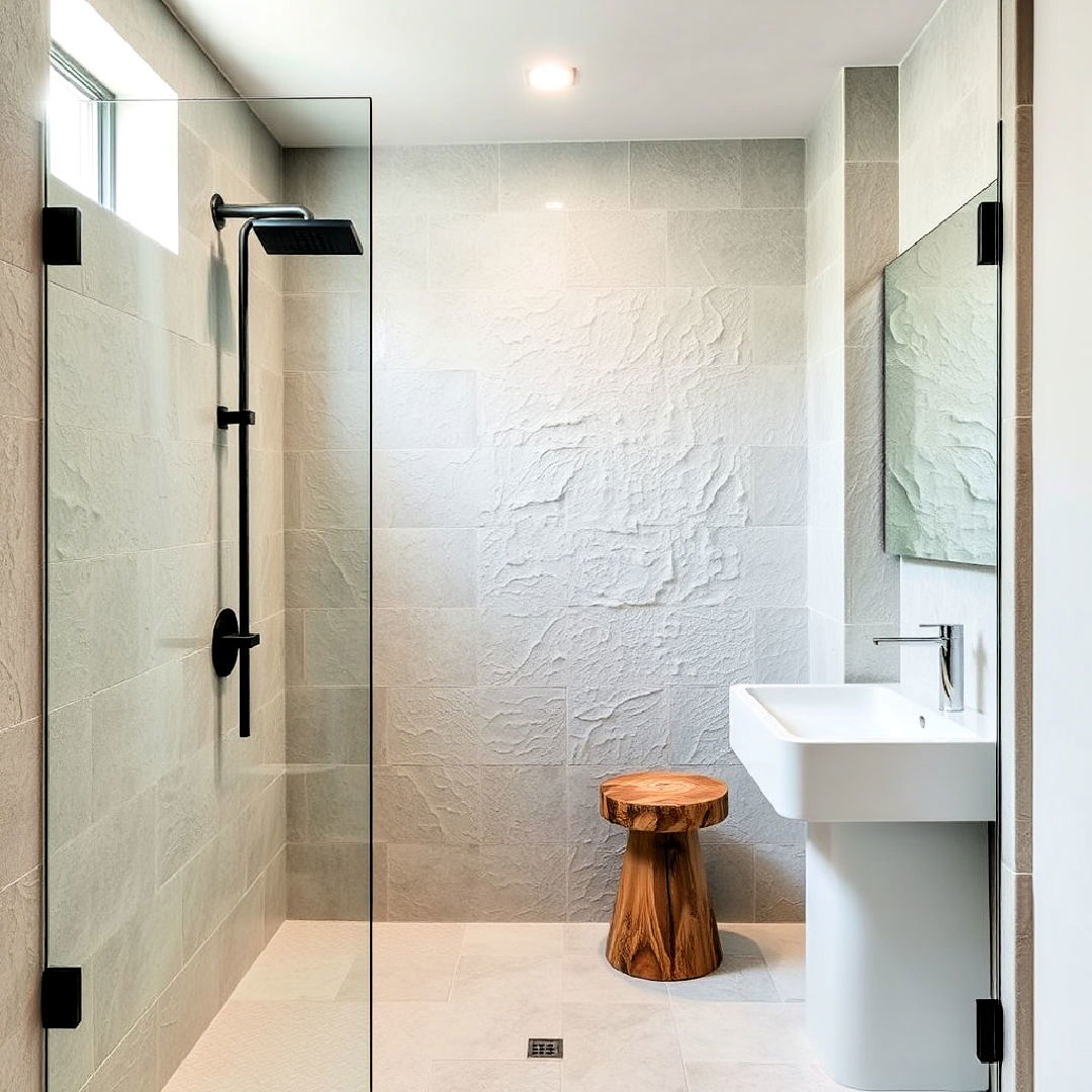 spa like textured stone tiles - 30 Walk-in Shower Tile Ideas