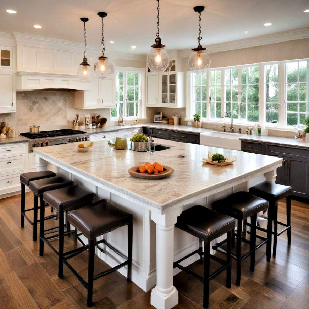 space efficient built in seating - 40 Kitchen Island Ideas