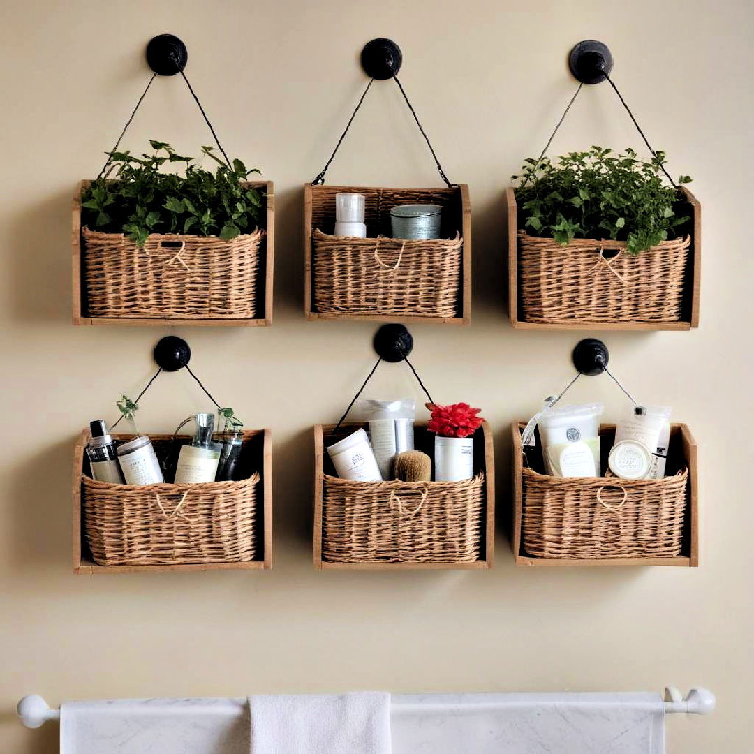 space efficient hanging baskets - 15 Bathroom Wall Storage Ideas