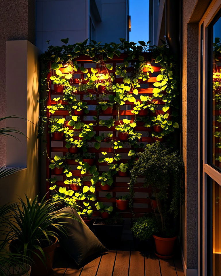 space efficient wall mounted trellis with led lighting - 20 Balcony Trellis Ideas