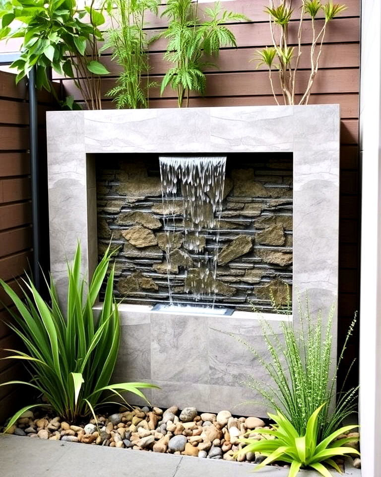 space efficient wall mounted waterfall - 20 Narrow Garden Ideas