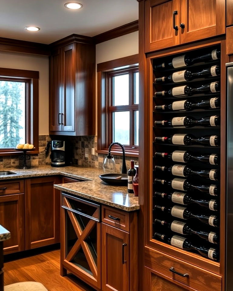 space saving built in wine rack - 20 Mountain House Kitchen Ideas