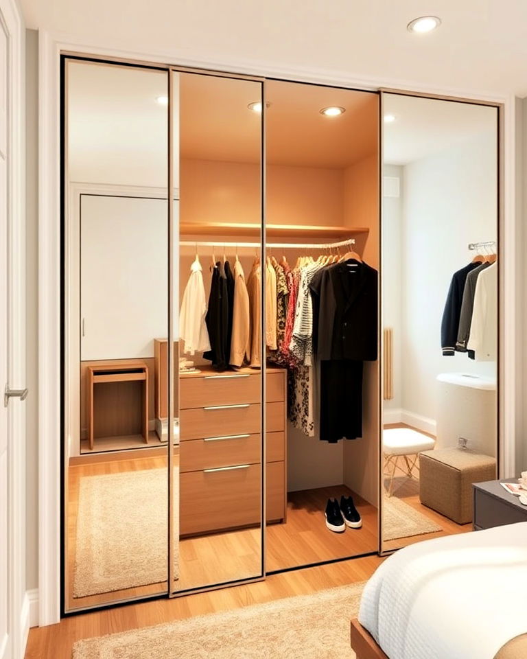 space saving closet doors with built in mirrors - 30 Dressing Room Ideas