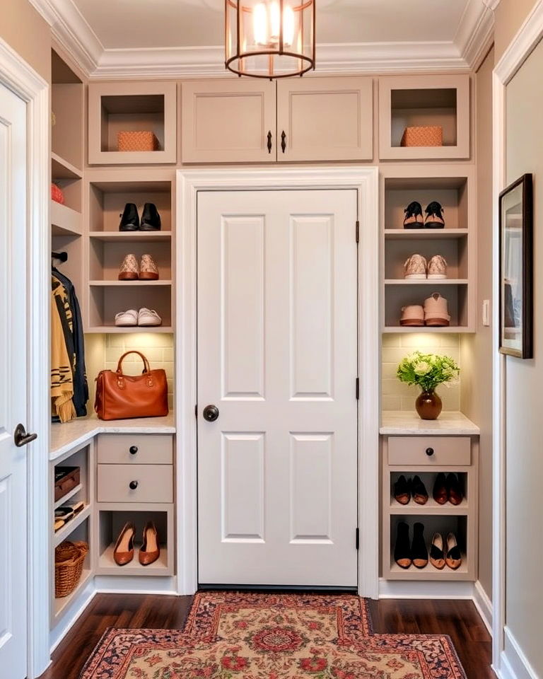 space saving custom built in cabinetry - 50 Foyer Decor Ideas