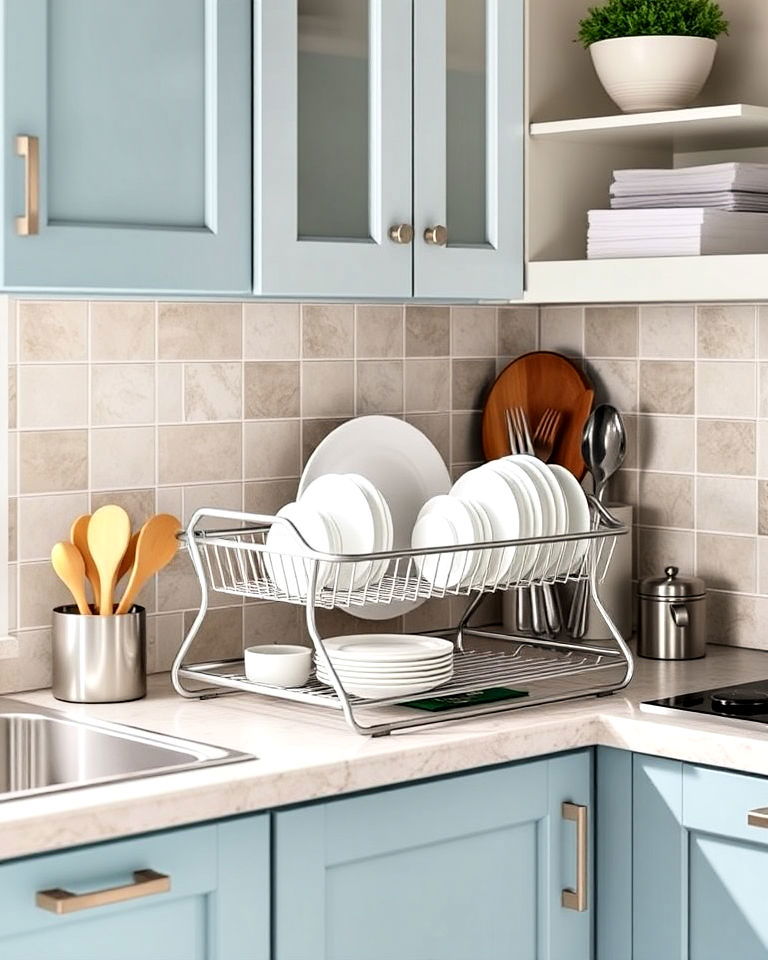space saving dish drying rack - 40 Small Kitchen Storage Ideas