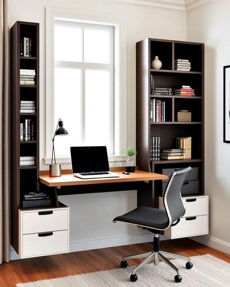 space saving floating desks with built in storage - 20 Office Storage Ideas