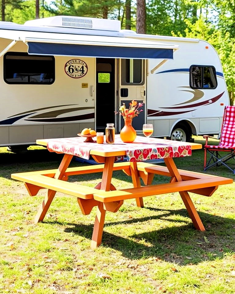 space saving folding picnic table - 30 Rv Campsite Decorating Ideas