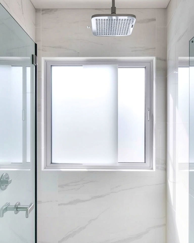space saving frosted sliding shower window - 30 Shower Window Ideas