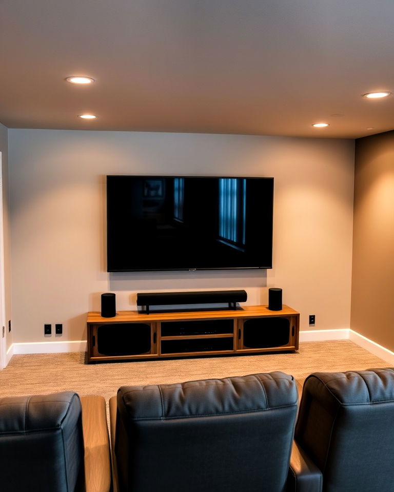 space saving high quality soundbar - 25 Basement Home Theater Ideas