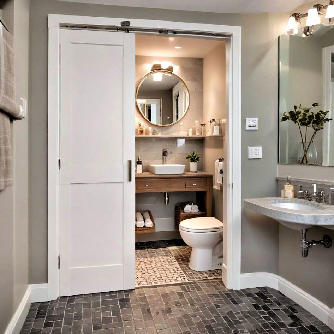 space saving pocket door - 40 Bathroom Design Ideas