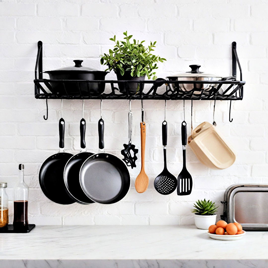 space saving pot rack - 40 Kitchen Organization Ideas