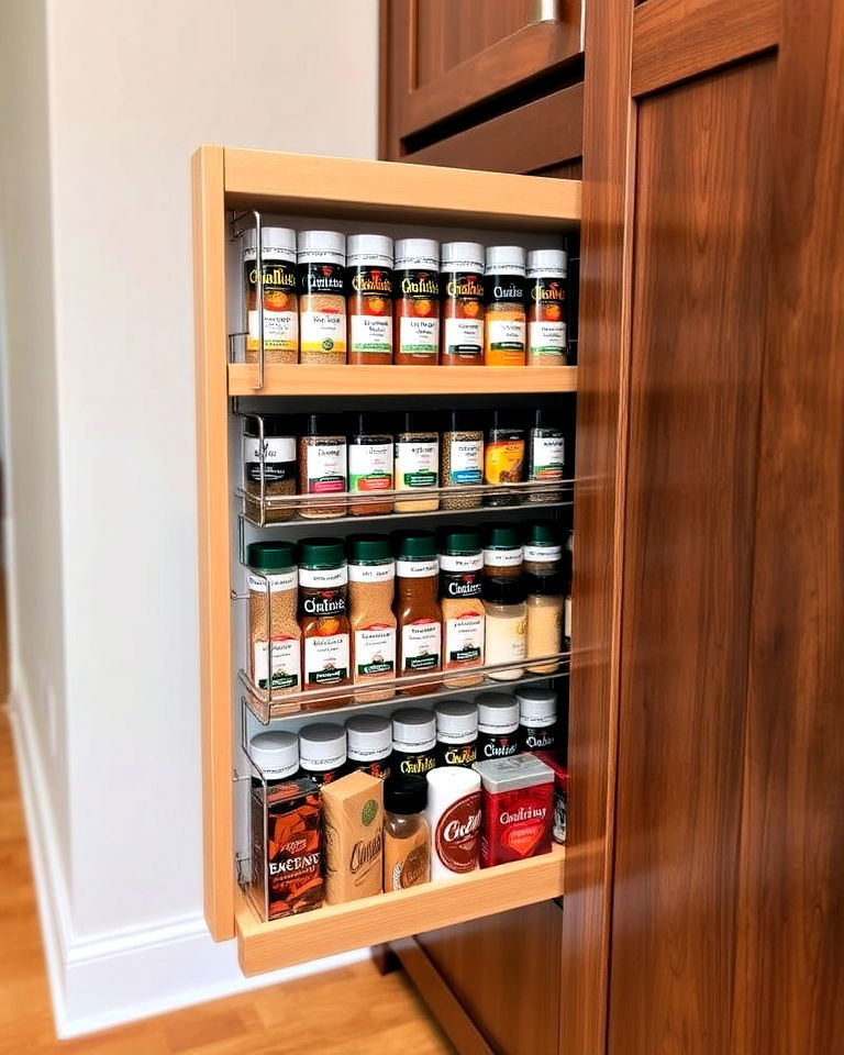 space saving pull out cabinet spice rack - 40 Spice Rack Ideas