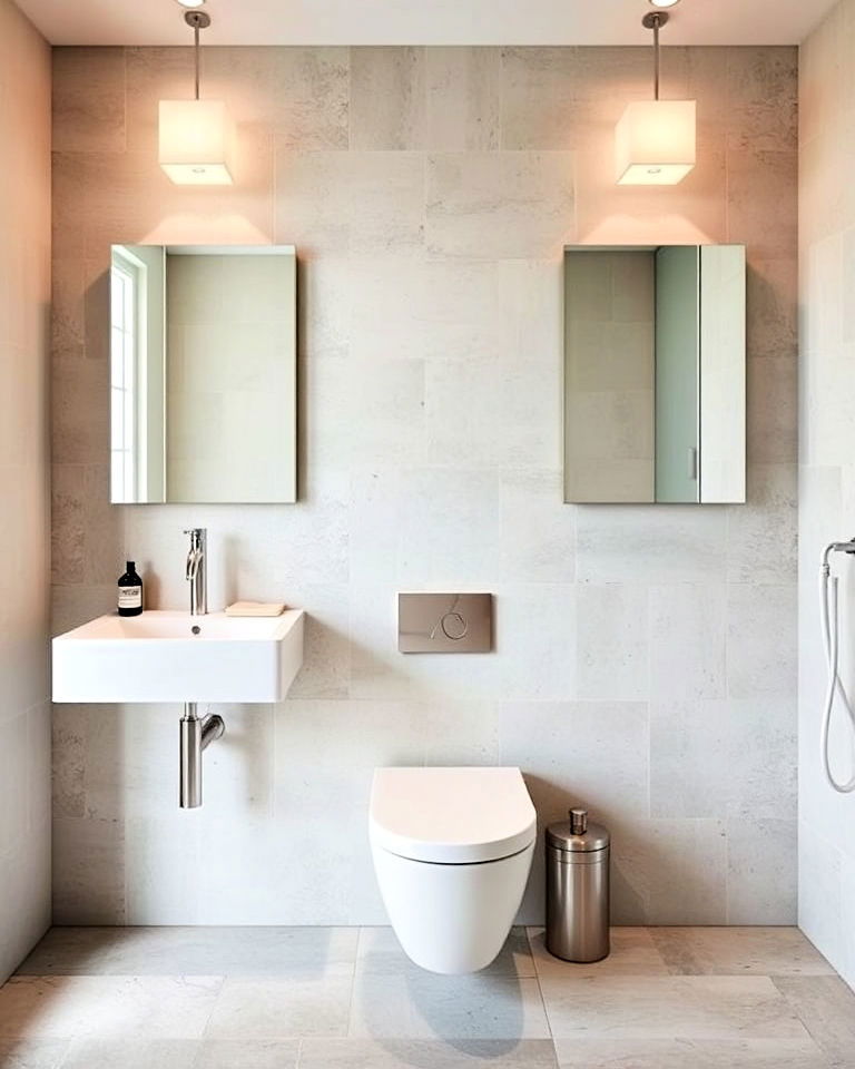 space saving wall mounted fixtures - 30 Open Concept Bathroom Ideas