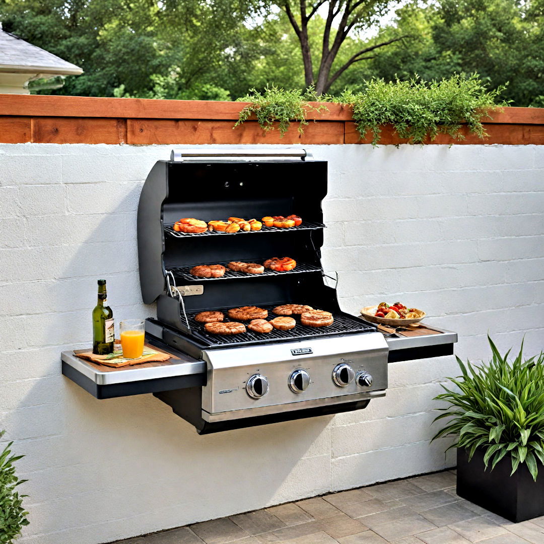 space saving wall mounted grill - 40 Small Backyard Ideas