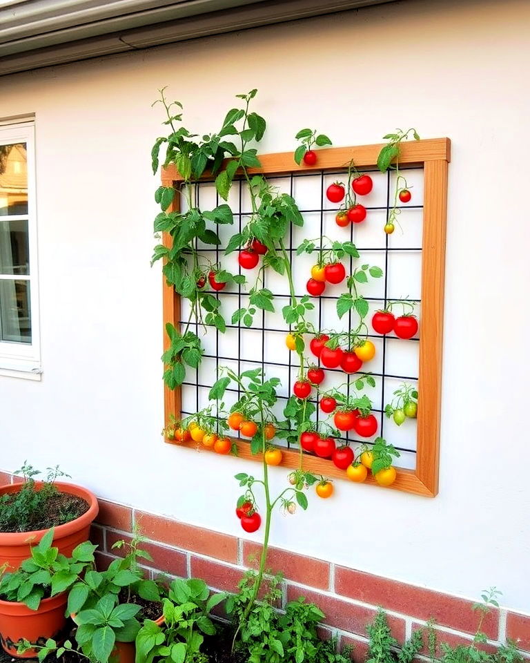 space saving wall mounted trellis - 30 Tomato Trellis Ideas