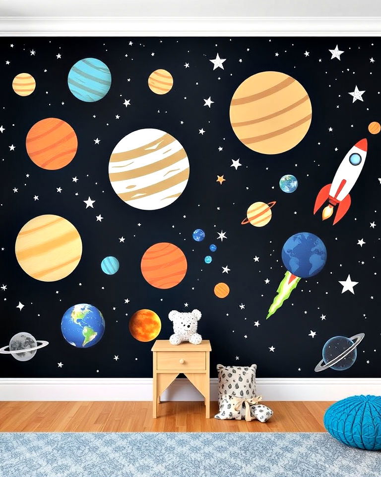 space themed accent wall for kids room - 30 Kids Room Accent Wall Ideas
