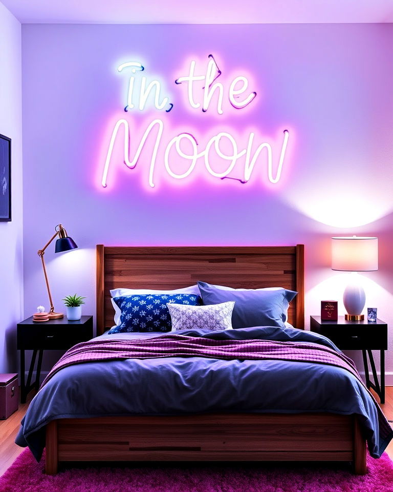 space themed neon sign for bedroom - 20 Galaxy Space-themed Bedroom Ideas