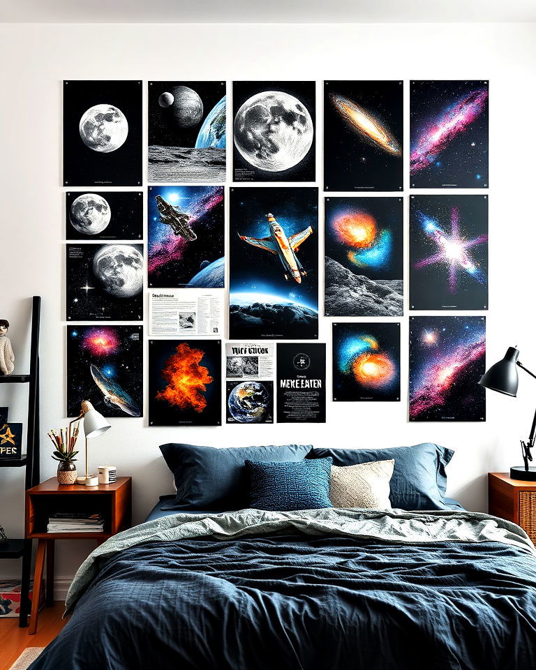 space themed poster collage wall - 20 Galaxy Space-themed Bedroom Ideas