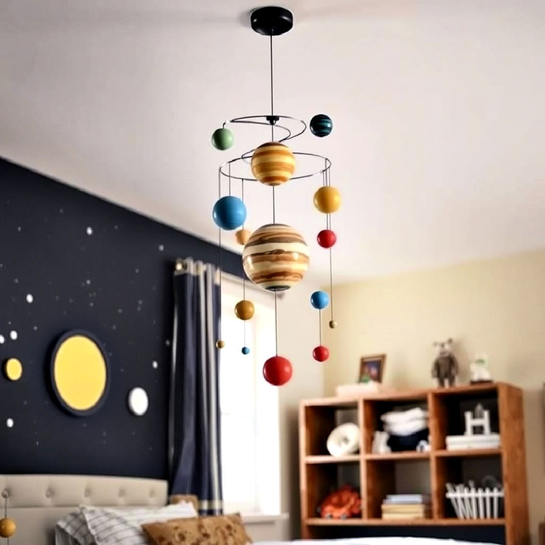 space themed room with planet mobile - 20 Space-themed Room Ideas