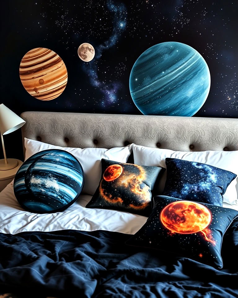 space themed throw pillows design - 20 Galaxy Space-themed Bedroom Ideas