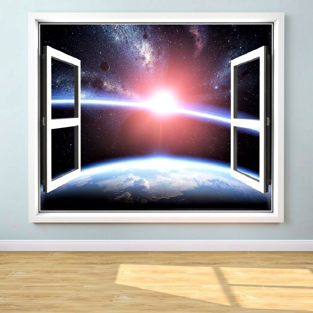 spaceship window style wall art - 20 Space-themed Room Ideas