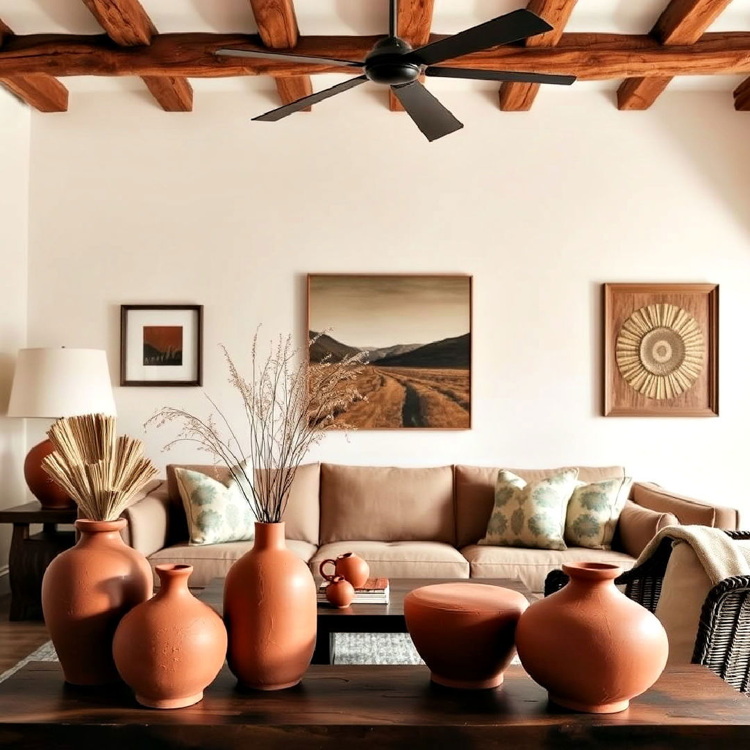 spanish style clay and terracotta vases - 25 Spanish Style Living Room Ideas