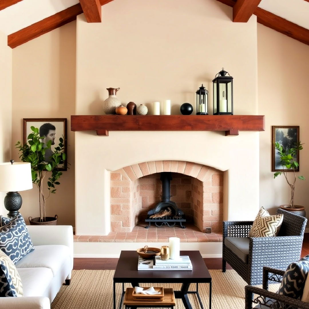 spanish style fireplace with decorative mantel - 25 Spanish Style Living Room Ideas