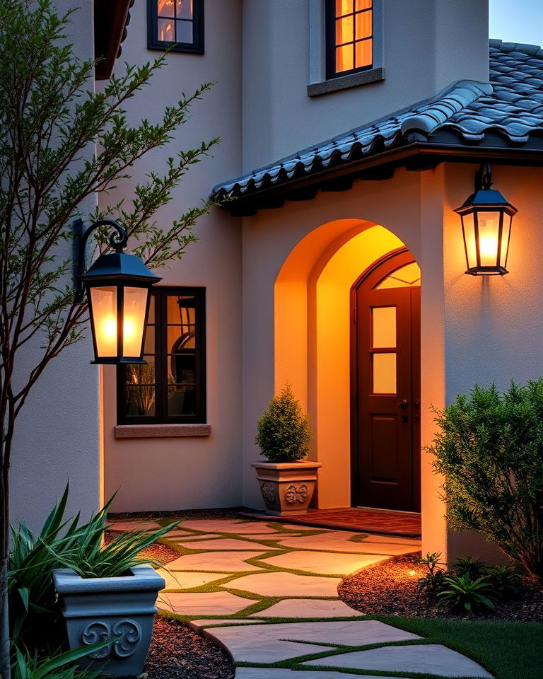 spanish style home exterior with rustic lanterns - 40 Spanish Style Home Exterior Ideas