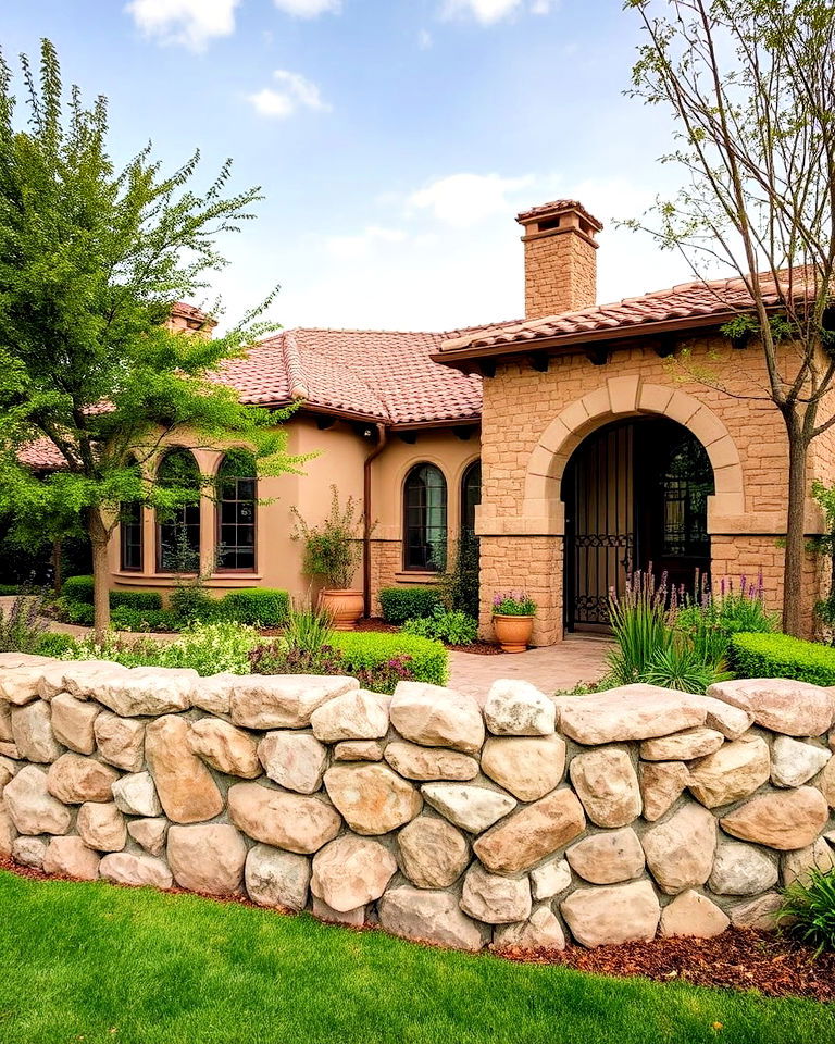 spanish style home with stone walls - 40 Spanish Style Home Exterior Ideas