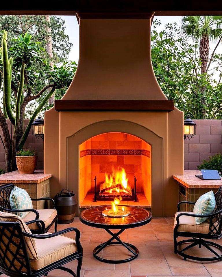spanish style kitchen with outdoor fireplace - 20 Spanish Style Outdoor Kitchen Ideas