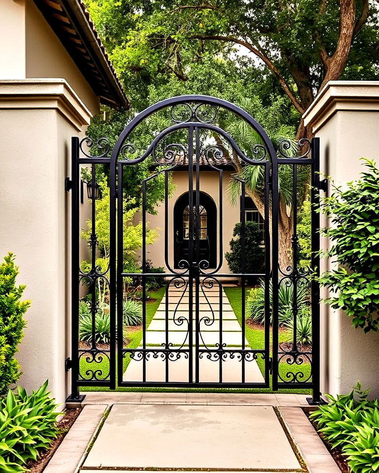 spanish style wrought iron gate - 20 Front Yard Spanish Style Landscaping Ideas