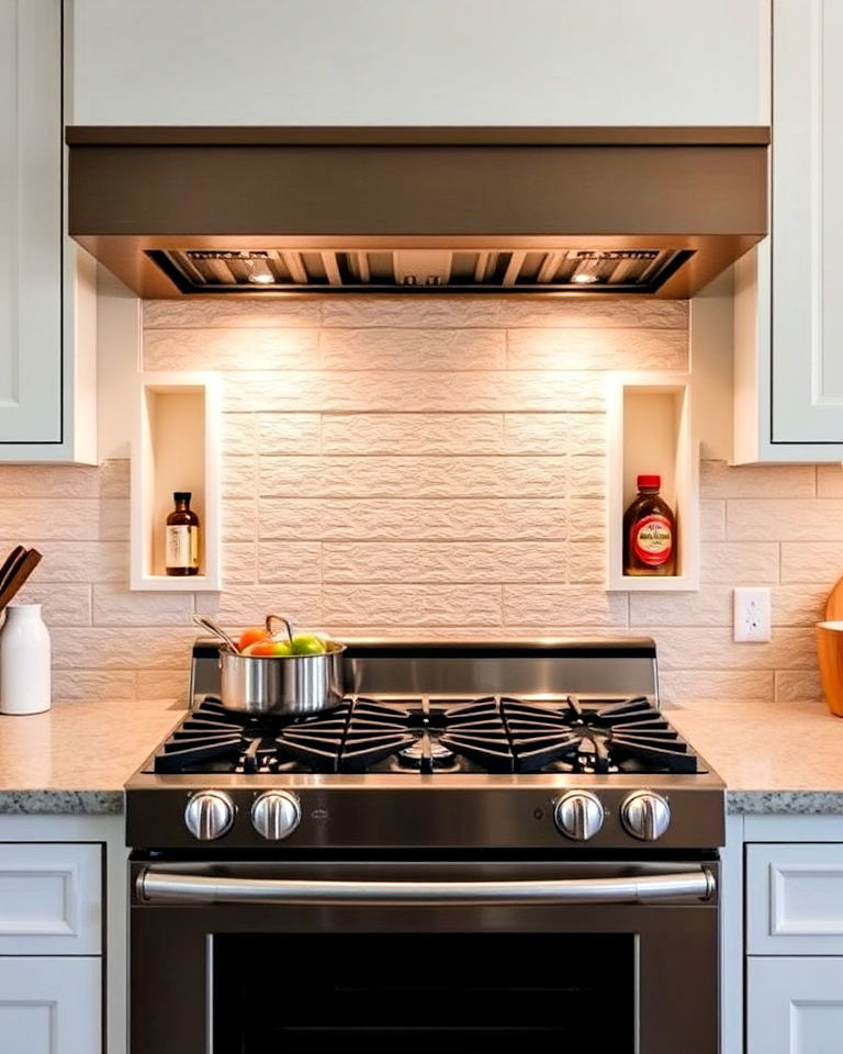 spice shelves for custom niche stove alcove - 20 Kitchen Stove Alcove Ideas