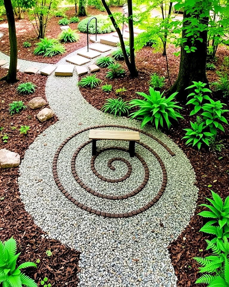 spiral labyrinth path for woodland garden - 20 Woodland Garden Path Ideas