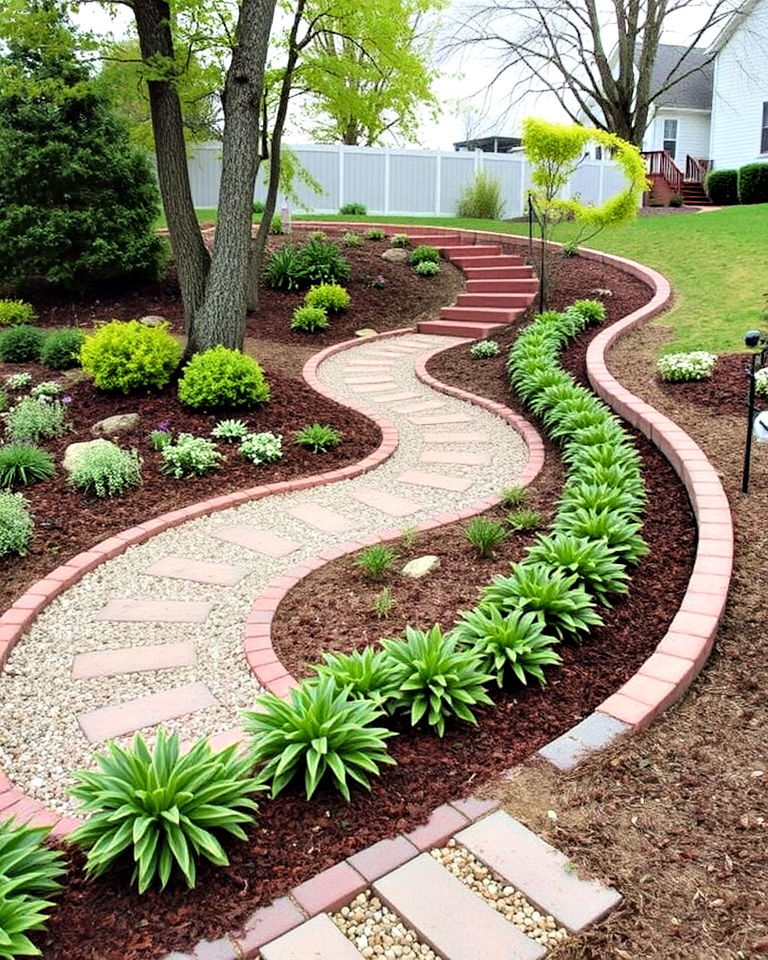 spiral pathway for sloped backyard - 25 Down Sloped Backyard Ideas