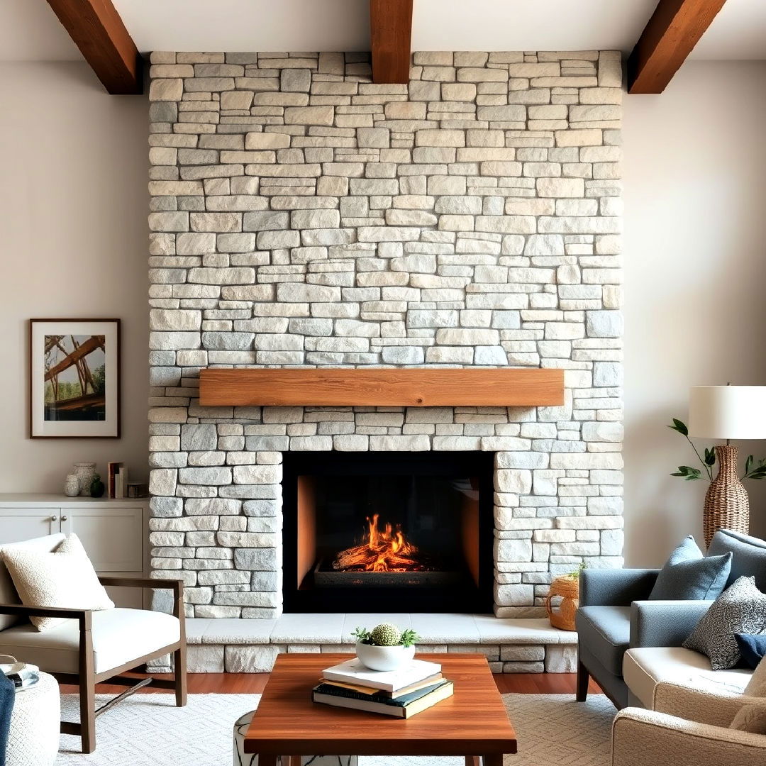 split face stacked stone fireplace - 25 Stacked Stone Fireplace Ideas